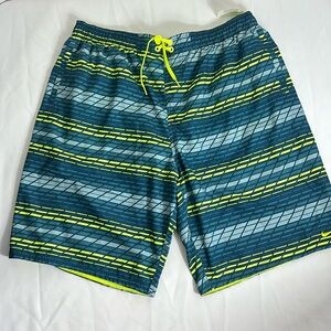 Nike Men’s 2X Size XXL Blue Yellow Lined Baggies Swim Shorts Beach Surf Wear